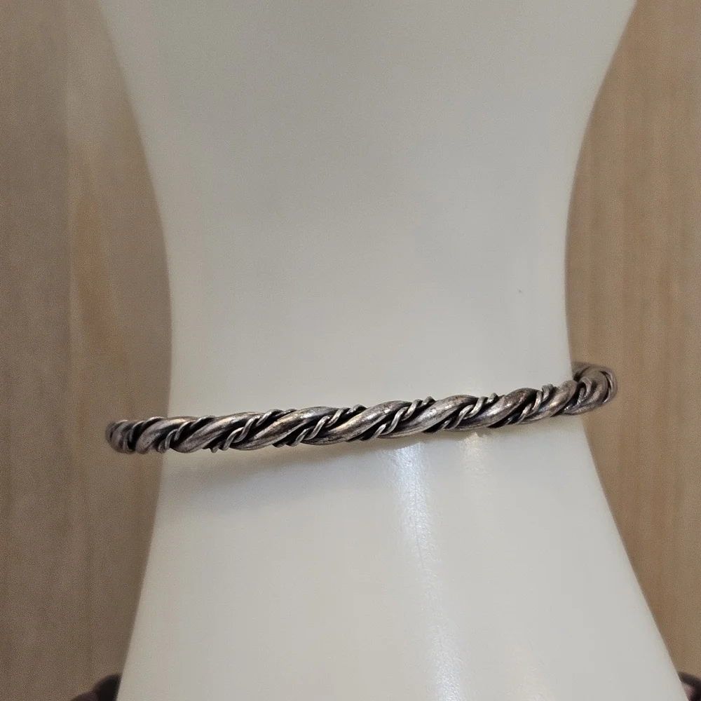 Vintage Sterling Silver Cuff Twisted Cable Rope Artisan Southwestern Boho 925